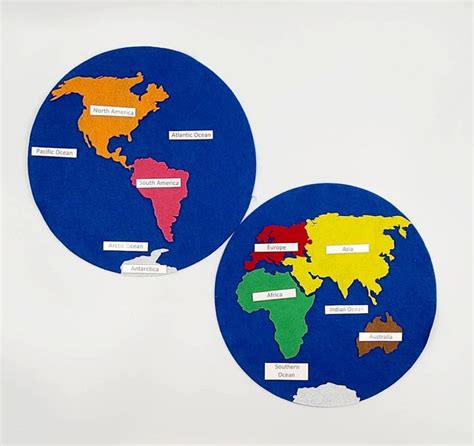 Continent Felt Set Montessori Continents Etsy Continents Geography