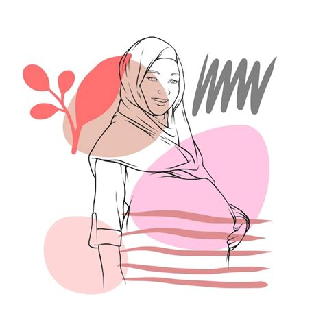 Premium Vector Hand Drawn Pregnant Hijab Mom In Line Art Style