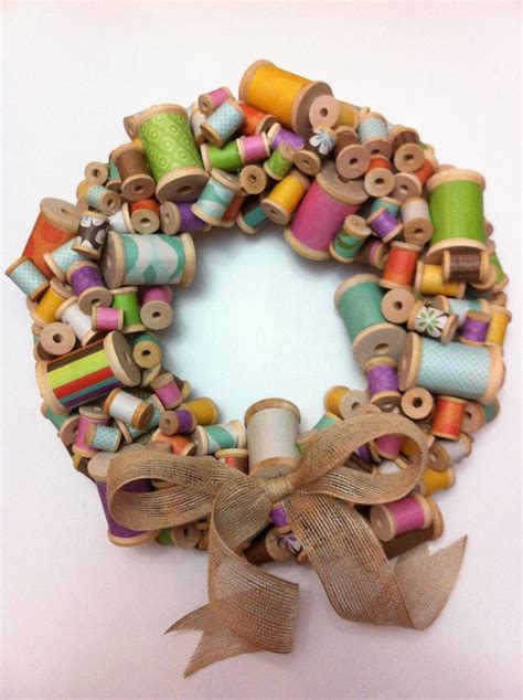 Colorful Wooden Spool Wreath With Burlap Bow 12 By Blessedburlap