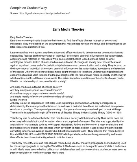 Early Media Theories Words Free Essay Example On Graduateway