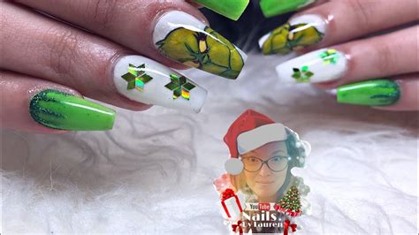 Grinch Nail Tutorial Christmas Acrylic Nail Tutorial Youtube