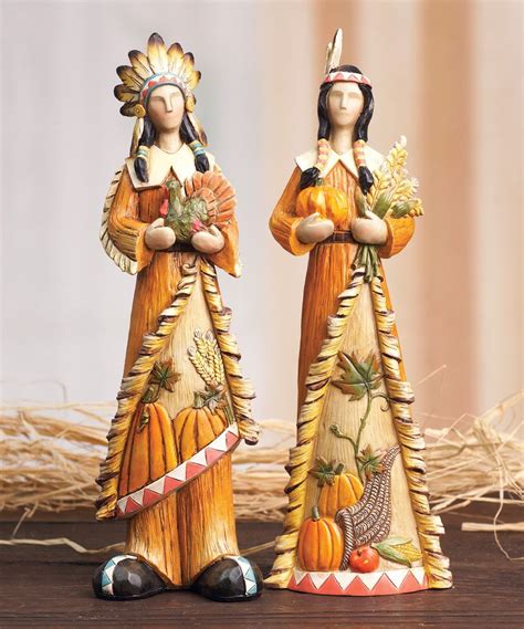 Harvest Indian Figurine Set Of Two Fall Thanksgiving Thanksgiving
