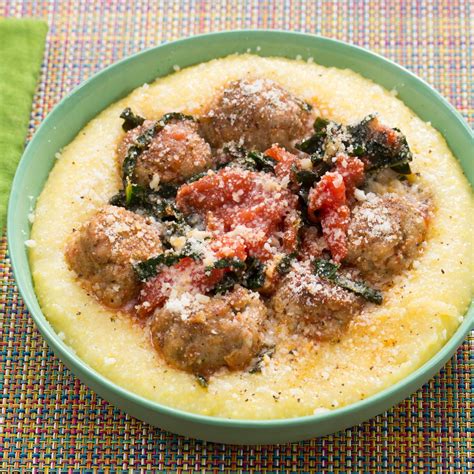 Recipe Chicken Meatballs And Creamy Polenta With Tomato Sugo And Lacinato