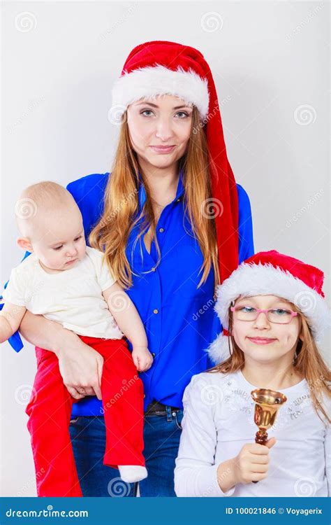 Mother And Daughters In Christmas Outfit Stock Photo Image Of Festive
