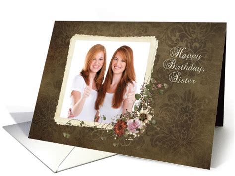Birthday For Twin Sister Photo Card With Floral Bouquet