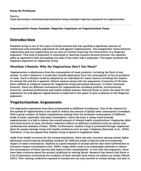 📌 Argumentative Essay Example Rogerian Argument On Vegetarianism