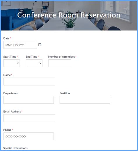 Conference Room Reservation Form Template Formsite