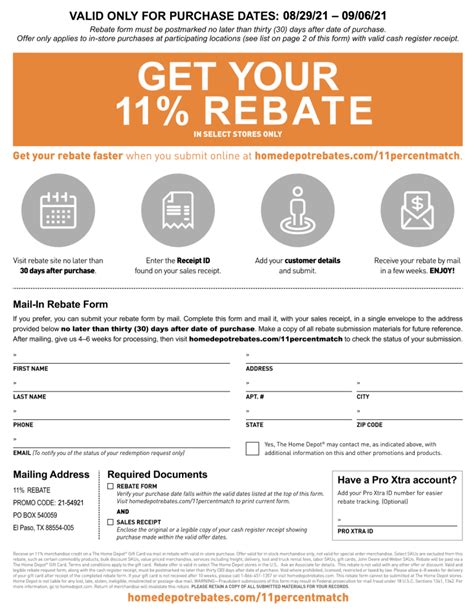 Home Depot 11 Percent Match Rebate Form
