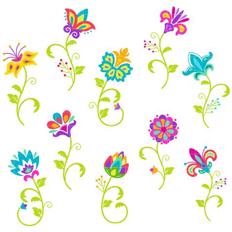 Bright Flowers Semi Exclusive Clip Art Set For Digitizing And More