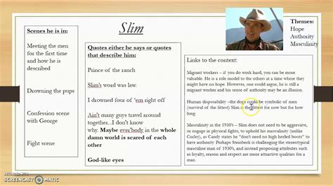 Of Mice And Men Revision English Literature Exam Character Slim
