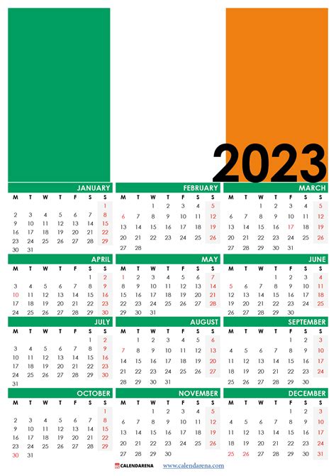 2023 Calendar Ireland With Flag In 2022 Holiday Printables Calendar