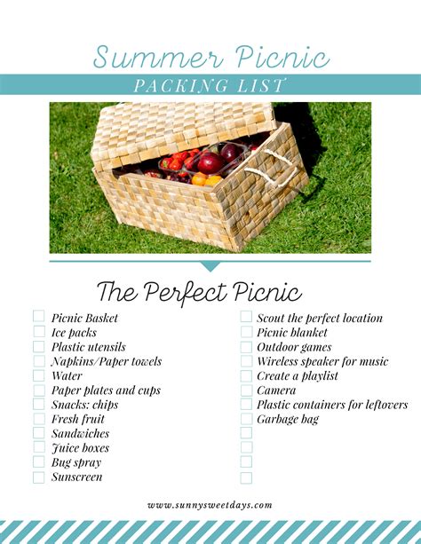 Picnic Packing List Sunny Sweet Days
