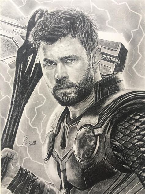 Original Pencil Portrait Of Thor Size A421 X 2970 Cm Artwork