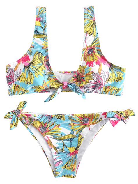Plunge Flowers Knot Bikini Multi M In 2021 Bikinis Cute Bikinis Zaful Bikinis