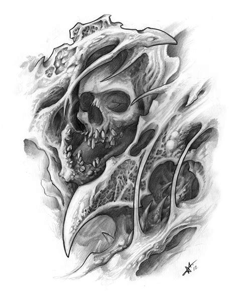 Bio Mechanical Skull Sketches By Frankenshultz Skull Art Drawing Skull