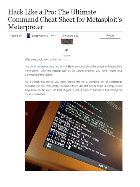 Cheat Sheet Metasploit Meterpreter Computer File Directory Computing