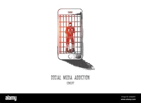 Social Media Addiction Concept Hand Drawn Isolated Vector Stock Vector