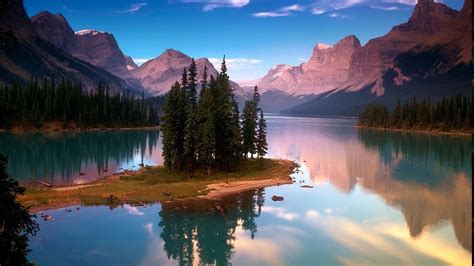 Nature Mountain Reflection Trees Jasper National Park