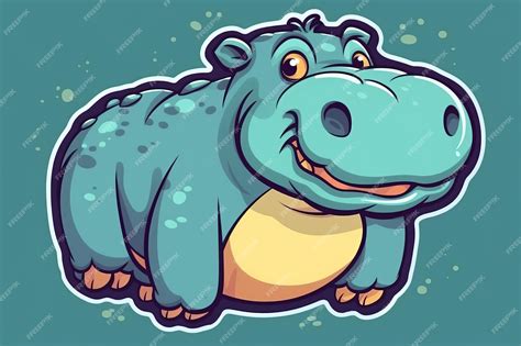 um hipopótamo de desenho animado com uma barriga grande e uma barriga grande foto premium