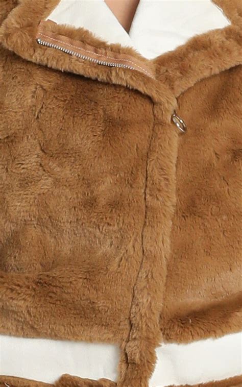 Layering Love Faux Fur Panel Jacket In Tan Showpo