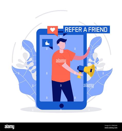 Refer A Friend Concept With Smartphone And Megaphone People Share Info
