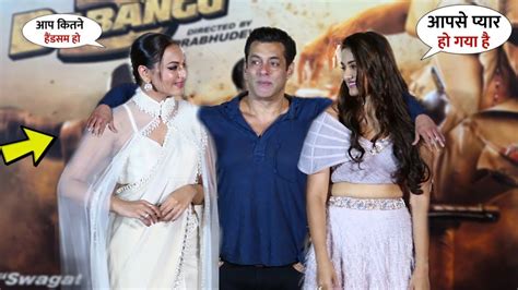 Sonakshi And Saiee Manjrekar See To Love For Salman Khan In Front Of Reporters Dabangg 3