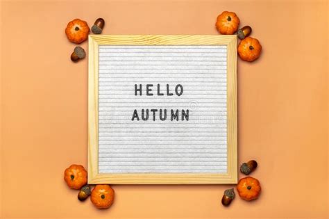 Felt Boar With Text Hello Autumn Pumpkin On Orange Color Background