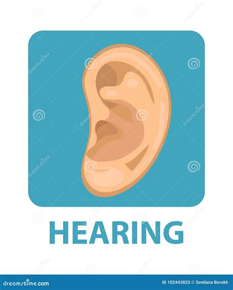 Sensitive Hearing Icon Flat Style Ear Isolated On White Background