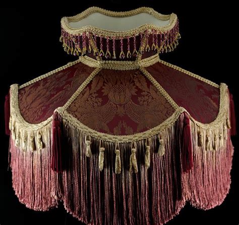 Large Floor Lamp Shade Victorian Burgundy Damask Silk Fabric Fringe