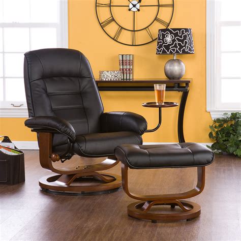 Giantex recliner chair w/ottoman, 360 degree swivel pu leather chair w/footrest, lounge armchair w/overstuffed the barcalounger recliner and ottoman combo comes with full leather upholstery and comfortable padded arms. Southern Enterprises Leather Swivel Recliner with Ottoman ...