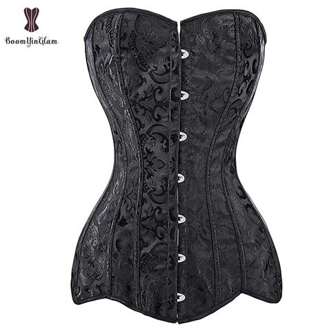 Long Torso Corset Overbust Gothic Floral Plus Size Corselet Steel Boned