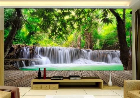 Custom Mural 3d Room Wallpaper Wood Forest Waterfall Home Decoration