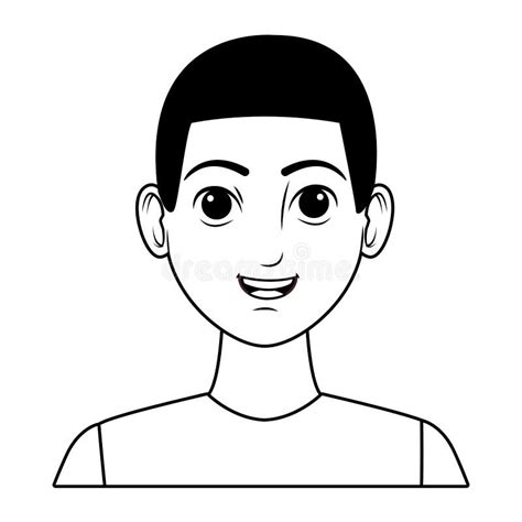 Young Man Avatar Cartoon Character Profile Picture Black And White
