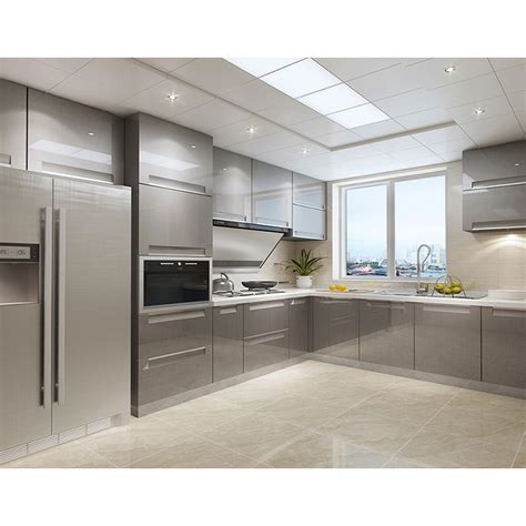 Modern Grey Color High Gloss Finish Lacquer Kitchen Cabinet Design