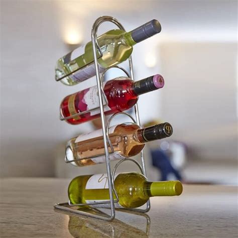 4 Bottle Free Standing Metal Chrome Finish Wine Rack Ts Tomorrow