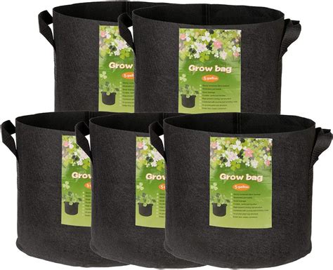 Cymax 5 Pack 5 Gallon Plant Grow Bags Premium Series Thickened Non