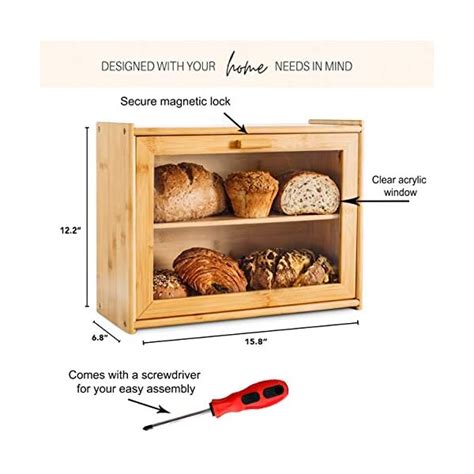 Lauras Green Kitchen Bamboo Bread Box For Kitchen Counter Double