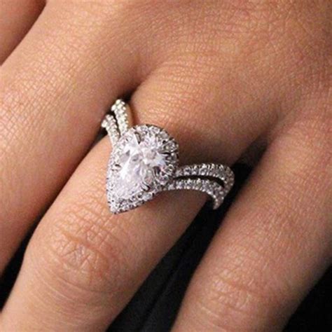 Teardrop Double Band Engagement Ring Double Band Engagement Ring Tear Drop Engagement Ring