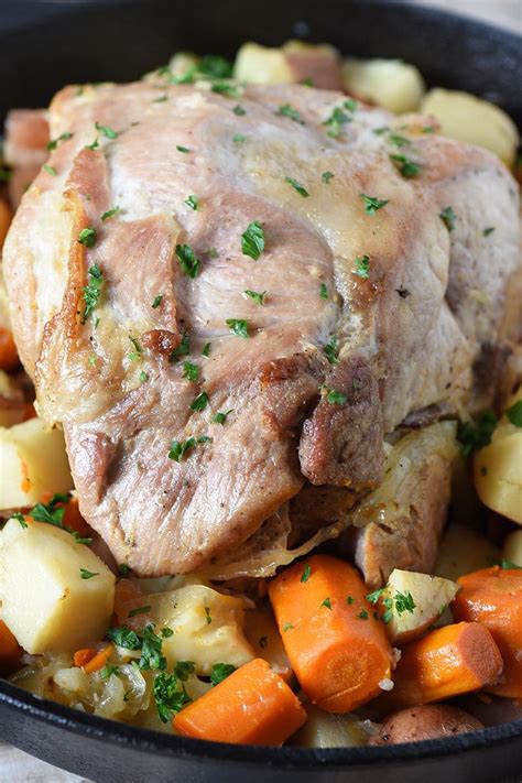 Rub roast all over with mustard. Deliciously easy pork roast recipe with vegetables and ...