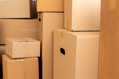 Close Up Photo Of A Stack Of Moving Boxes Stock Photo By Fabrikaphoto