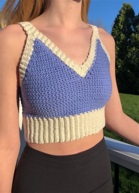 Blue And White Crochet Tank Top Fits X Small To Small Etsy