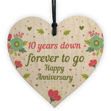 Funny 10th Wedding Anniversary T Wooden Heart Husband Wife