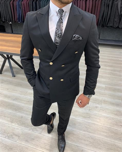 Buy Black Slim Fit Double Breasted Suit By Bespokedailyshop