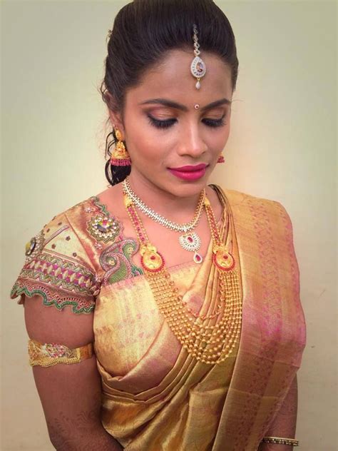 Traditional Southern Indian Bride Wearing Bridal Hair Saree And