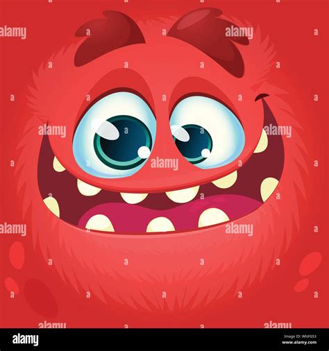 Cartoon Monster Face Vector Halloween Red Monster Avatar With Wide