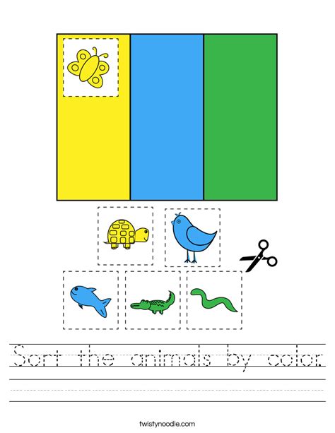 Sort The Animals By Color Worksheet Twisty Noodle