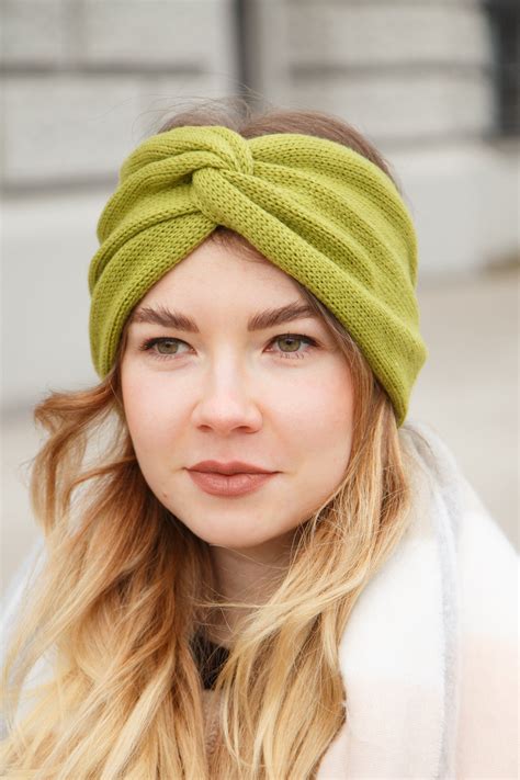 Etsy Shop Chartreuse Wide Headband Merino Knitted Turban Https