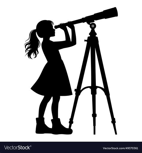 Girl Looking Through Telescope Silhouette Vector Image