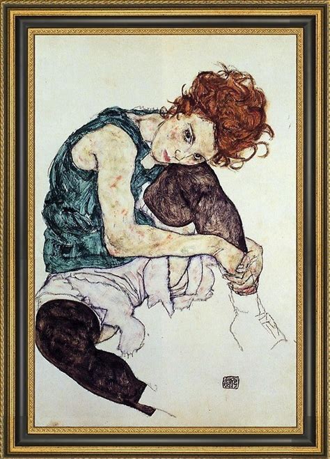 Egon Schiele Seated Woman With Bent Knee 16 X 24 Framed Premium
