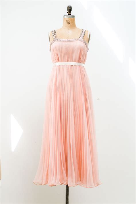 1960s Pink Chiffon Pleated Maxi Dress M Dresses Pleated Maxi Dress